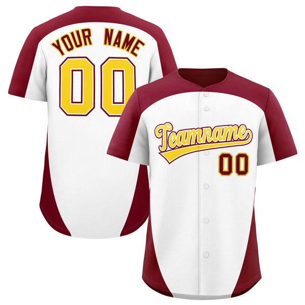 Custom White Crimson Personalized Edge Color Block Baseball Jersey | BuyFootballJersey