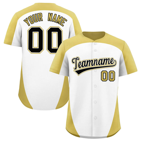 Custom White Old Gold Personalized Edge Color Block Baseball Jersey | BuyFootballJersey