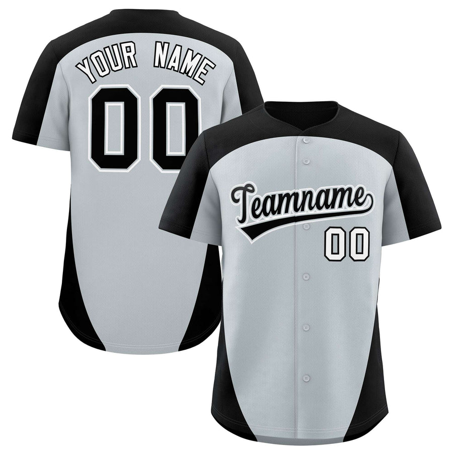 Custom Silver Black Personalized Edge Color Block Baseball Jersey | BuyFootballJersey