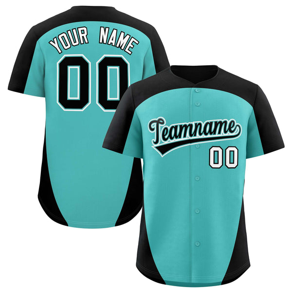 Custom Aqua Black Personalized Edge Color Block Baseball Jersey | BuyFootballJersey