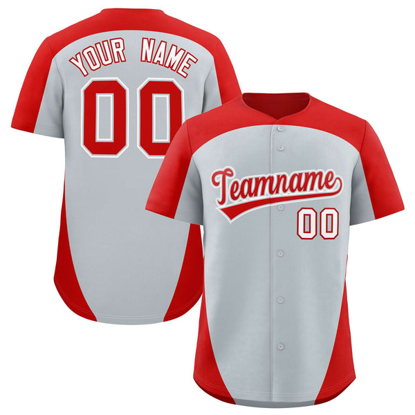Custom Silver Red Personalized Edge Color Block Baseball Jersey | BuyFootballJersey