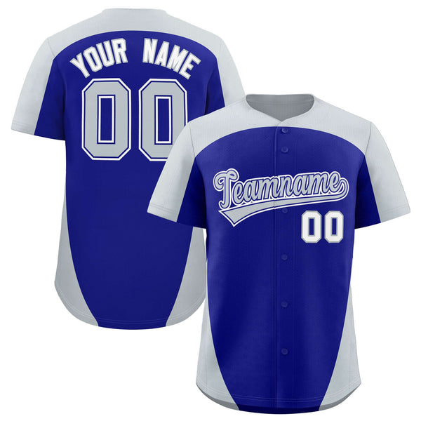 Custom Royal Silver Personalized Edge Color Block Baseball Jersey | BuyFootballJersey