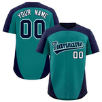 Custom Aqua Navy Personalized Edge Color Block Baseball Jersey | BuyFootballJersey