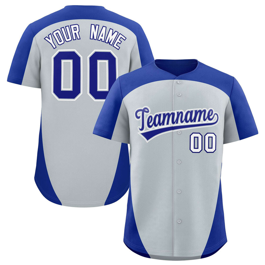 Custom Silver Royal Personalized Edge Color Block Baseball Jersey | BuyFootballJersey