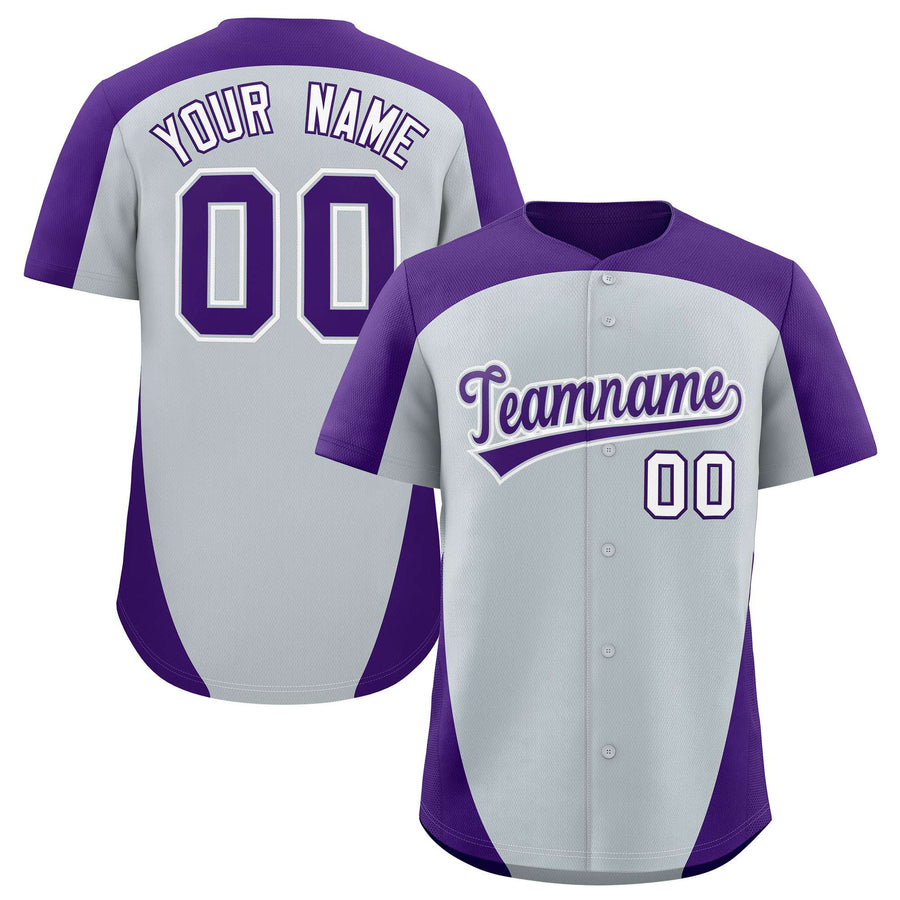 Custom Silver Purple Personalized Edge Color Block Baseball Jersey | BuyFootballJersey