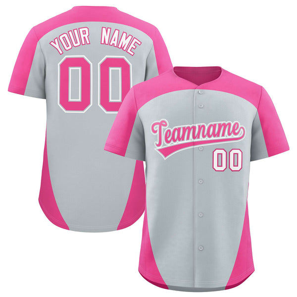Custom Silver Pink Personalized Edge Color Block Baseball Jersey | BuyFootballJersey