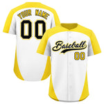 Custom White Gold Personalized Edge Color Block Baseball Jersey | BuyFootballJersey