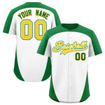 Custom White Kelly Green Personalized Edge Color Block Baseball Jersey | BuyFootballJersey