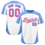 Custom White Light Blue Personalized Edge Color Block Baseball Jersey | BuyFootballJersey