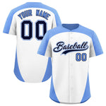 Custom White Light Blue Personalized Edge Color Block Baseball Jersey | BuyFootballJersey