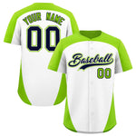 Custom White Neon Green Personalized Edge Color Block Baseball Jersey | BuyFootballJersey