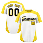 Custom White Gold Personalized Edge Color Block Baseball Jersey | BuyFootballJersey