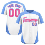 Custom White Light Blue Personalized Edge Color Block Baseball Jersey | BuyFootballJersey