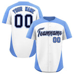 Custom White Light Blue Personalized Edge Color Block Baseball Jersey | BuyFootballJersey