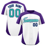Custom White Purple Personalized Edge Color Block Baseball Jersey | BuyFootballJersey
