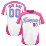 Custom White Pink Personalized Edge Color Block Baseball Jersey | BuyFootballJersey