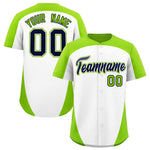 Custom White Neon Green Personalized Edge Color Block Baseball Jersey | BuyFootballJersey
