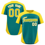 Custom Aqua Gold Personalized Edge Color Block Baseball Jersey | BuyFootballJersey