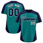 Custom Aqua Navy Personalized Edge Color Block Baseball Jersey | BuyFootballJersey