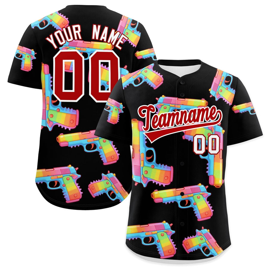 Custom Black Red Sugar-Coated Firepower Graffiti Pattern Quick Dry Baseball Jersey | BuyFootballJersey