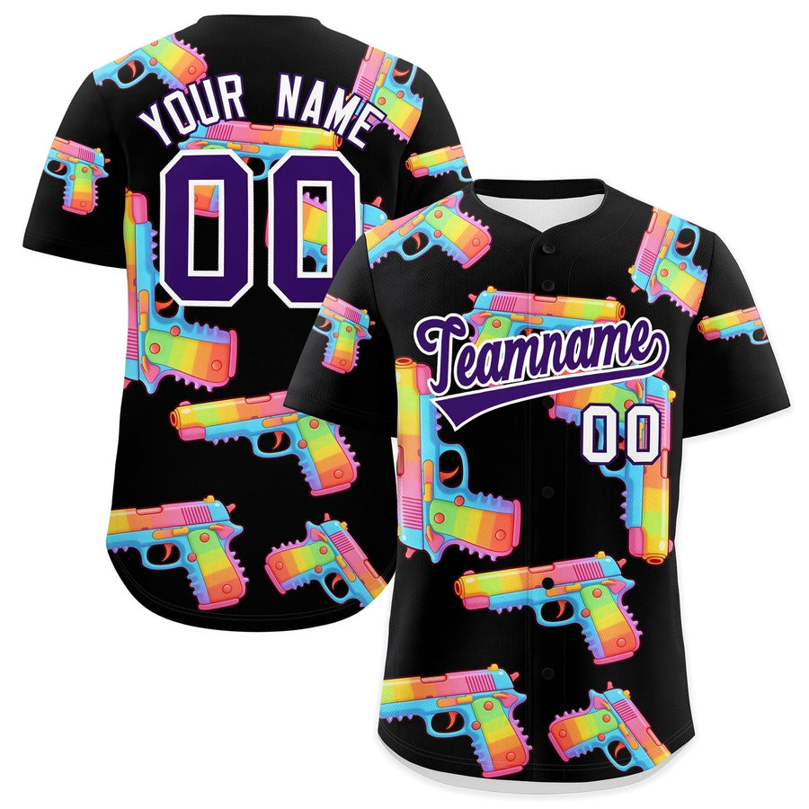 Custom Black Purple Sugar-Coated Firepower Graffiti Pattern Breathable Baseball Jersey | BuyFootballJersey