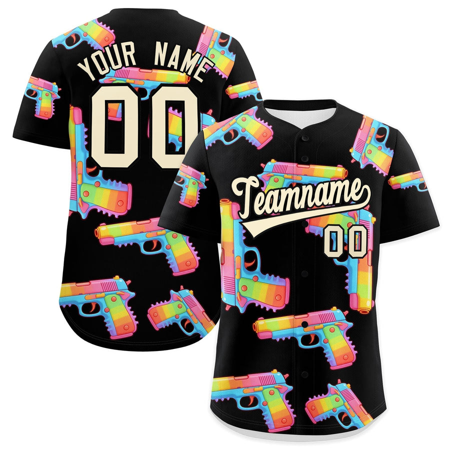 Custom Black Cream Sugar-Coated Firepower Graffiti Pattern Quick Dry Baseball Jersey | BuyFootballJersey