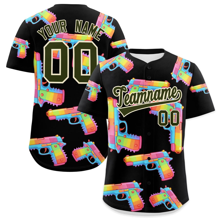 Custom Black Olive Sugar-Coated Firepower Graffiti Pattern Breathable Baseball Jersey | BuyFootballJersey