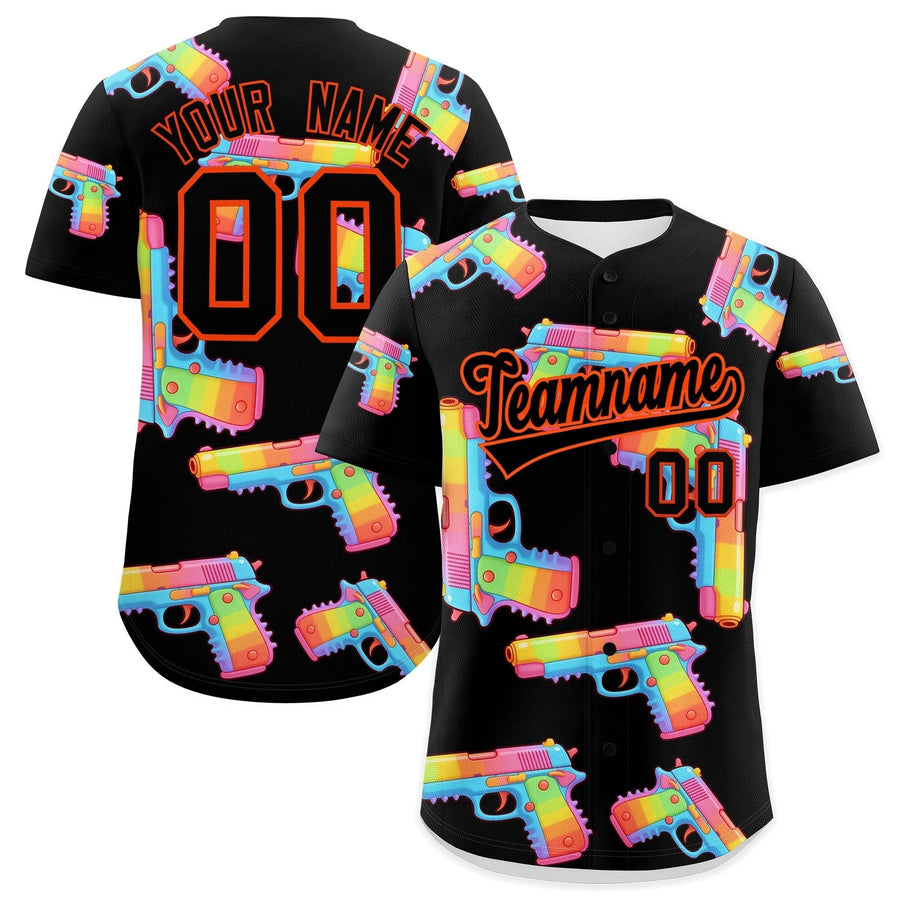 Custom Black Orange Sugar-Coated Firepower Graffiti Pattern Wrinkle-Resistant Baseball Jersey | BuyFootballJersey