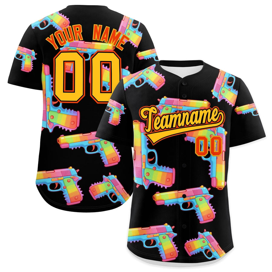 Custom Black Yellow Sugar-Coated Firepower Graffiti Pattern Moisture-Wicking Baseball Jersey | BuyFootballJersey