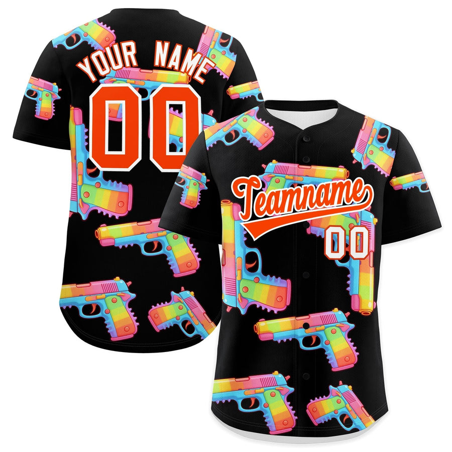 Custom Black Orange Sugar-Coated Firepower Graffiti Pattern Quick Dry Baseball Jersey | BuyFootballJersey