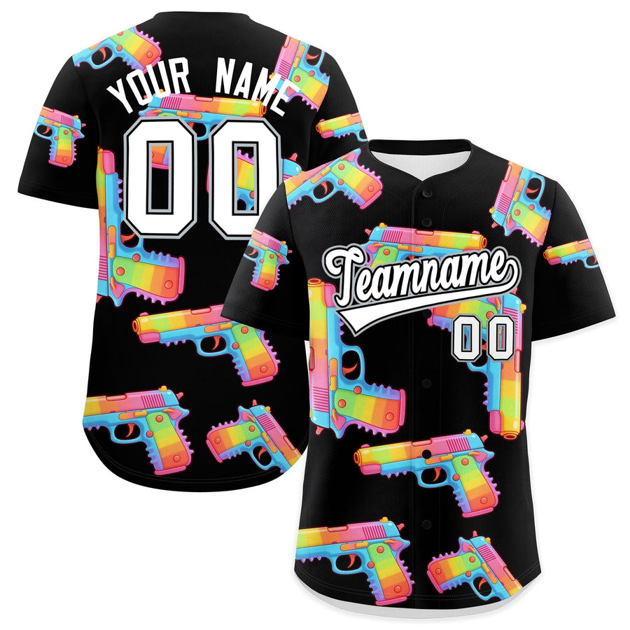 Custom Black White Sugar-Coated Firepower Graffiti Pattern Lightweight Baseball Jersey | BuyFootballJersey