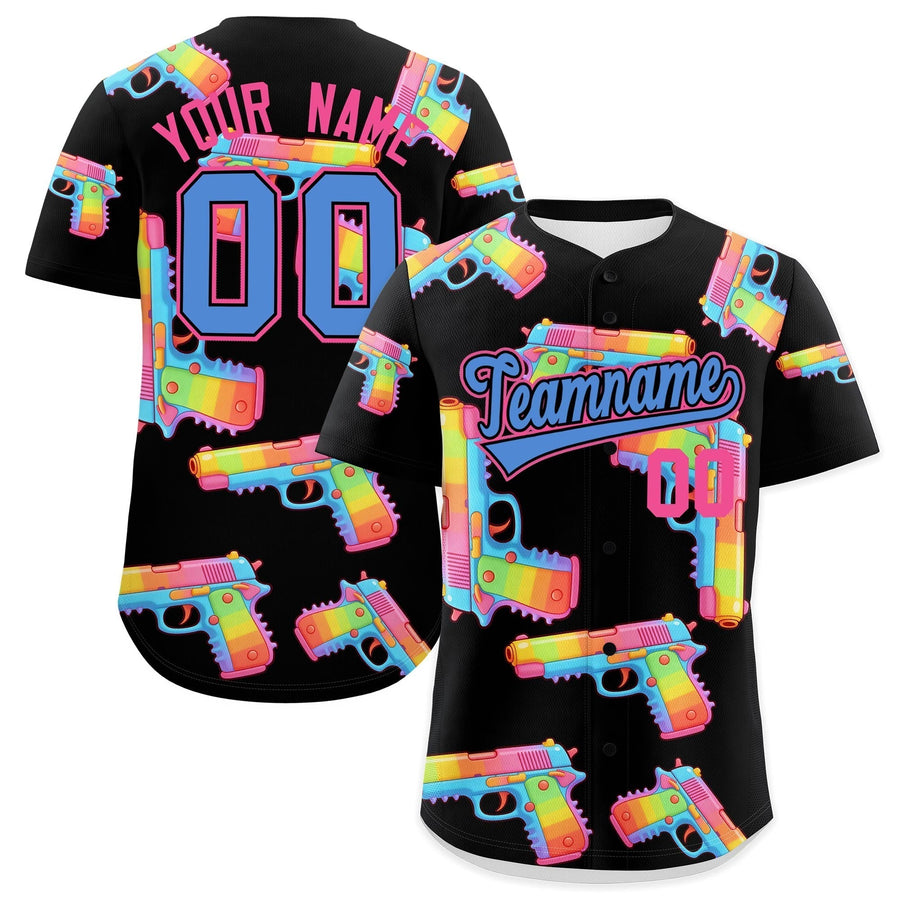Custom Black Powder Blue Sugar-Coated Firepower Graffiti Pattern Breathable Baseball Jersey | BuyFootballJersey