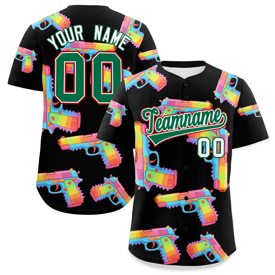Custom Black Kelly Green Sugar-Coated Firepower Graffiti Pattern Wrinkle-Resistant Baseball Jersey | BuyFootballJersey