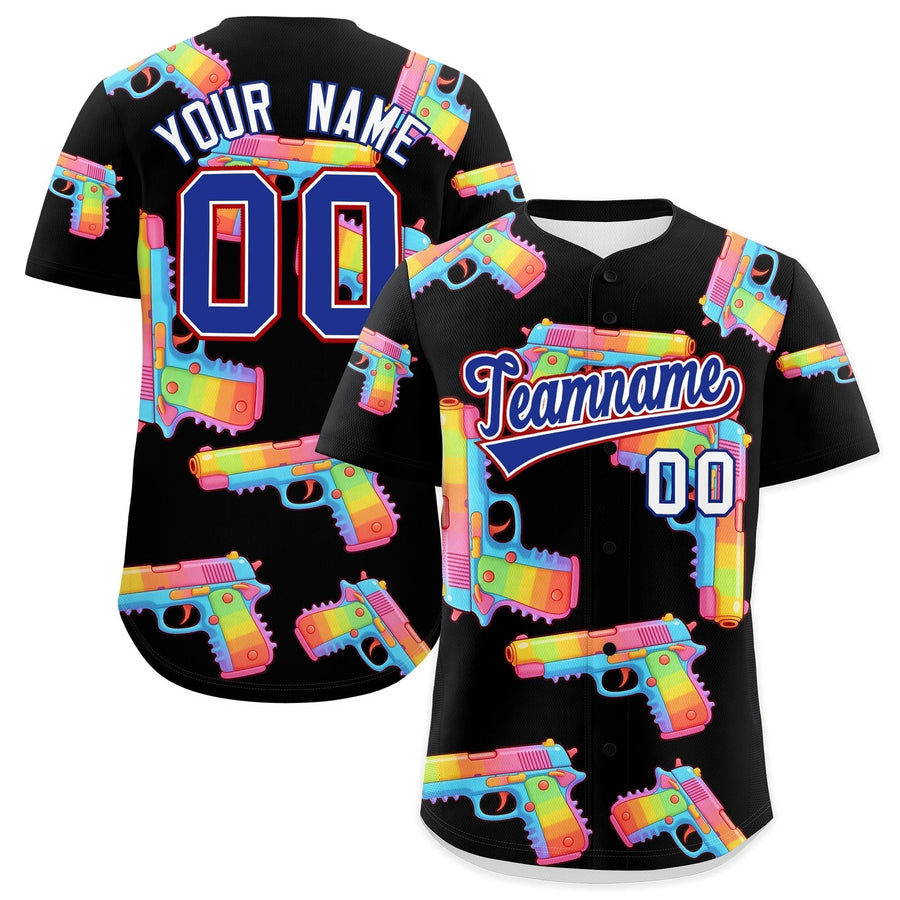 Custom Black Royal Blue Sugar-Coated Firepower Graffiti Pattern Moisture-Wicking Baseball Jersey | BuyFootballJersey