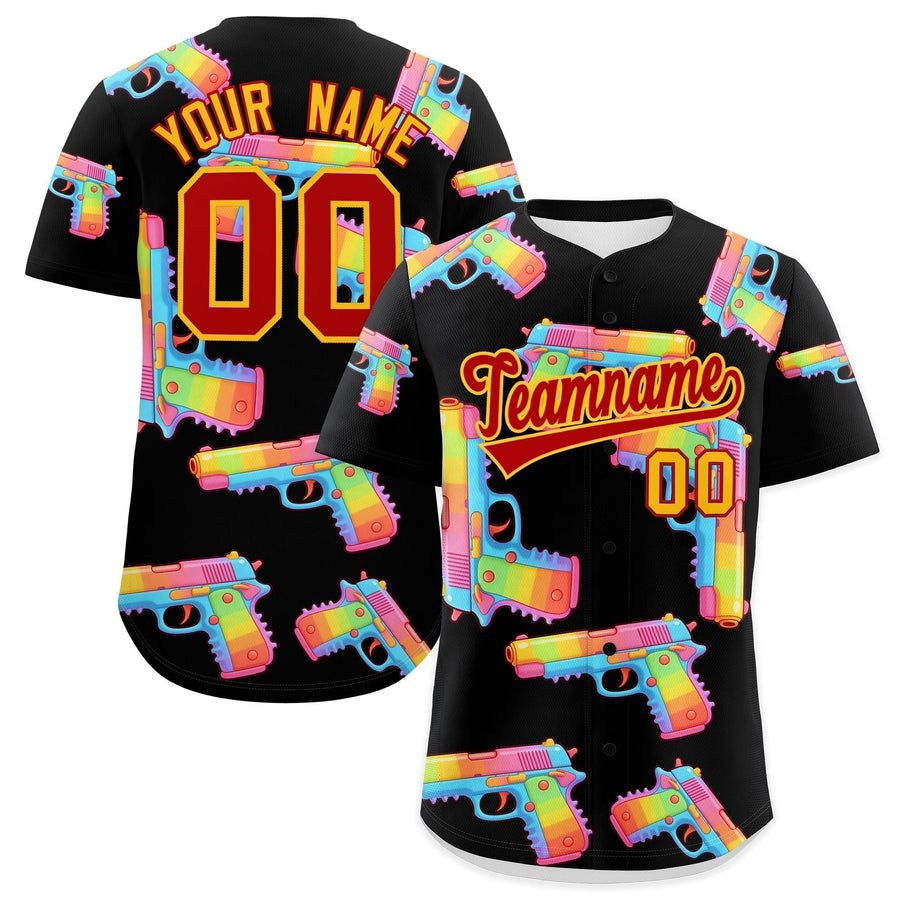 Custom Black Red Sugar-Coated Firepower Graffiti Pattern Quick Dry Baseball Jersey | BuyFootballJersey