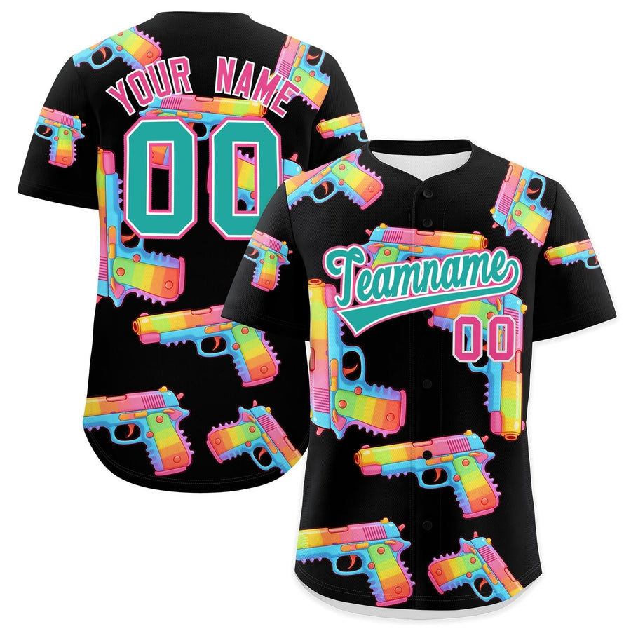 Custom Black Aqua Sugar-Coated Firepower Graffiti Pattern Lightweight Baseball Jersey | BuyFootballJersey