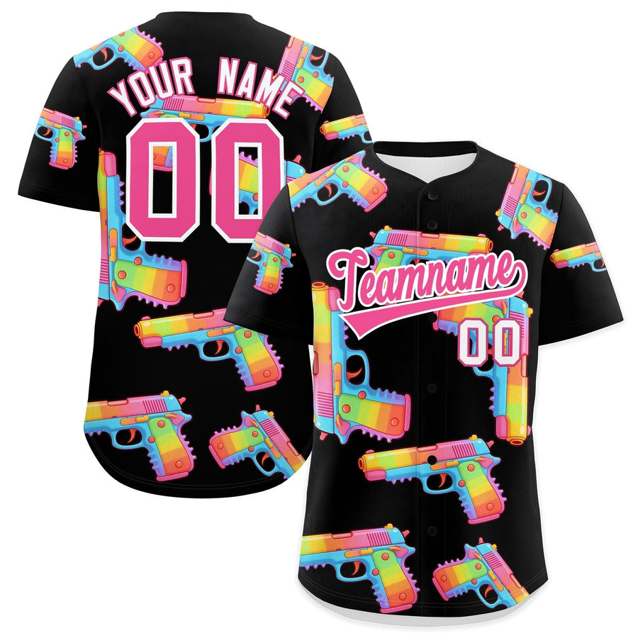 Custom Black Pink Sugar-Coated Firepower Graffiti Pattern Wrinkle-Resistant Baseball Jersey | BuyFootballJersey