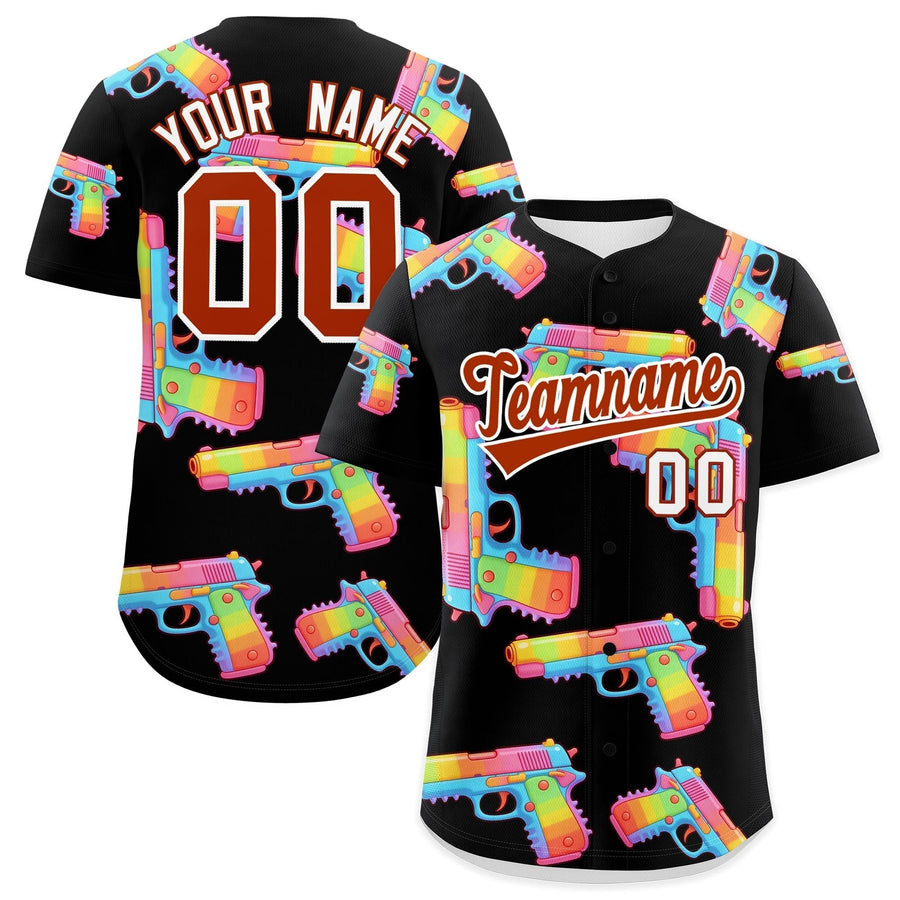 Custom Black Dark Orange Sugar-Coated Firepower Graffiti Pattern Moisture-Wicking Baseball Jersey | BuyFootballJersey