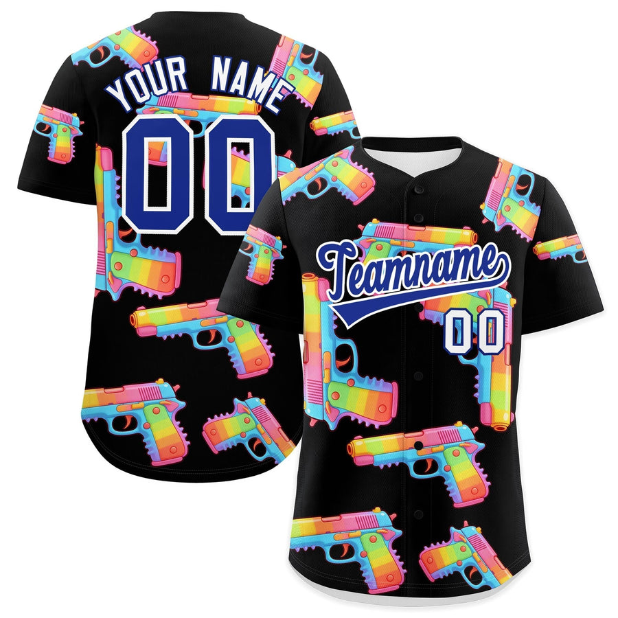 Custom Black Royal Blue Sugar-Coated Firepower Graffiti Pattern Quick Dry Baseball Jersey | BuyFootballJersey