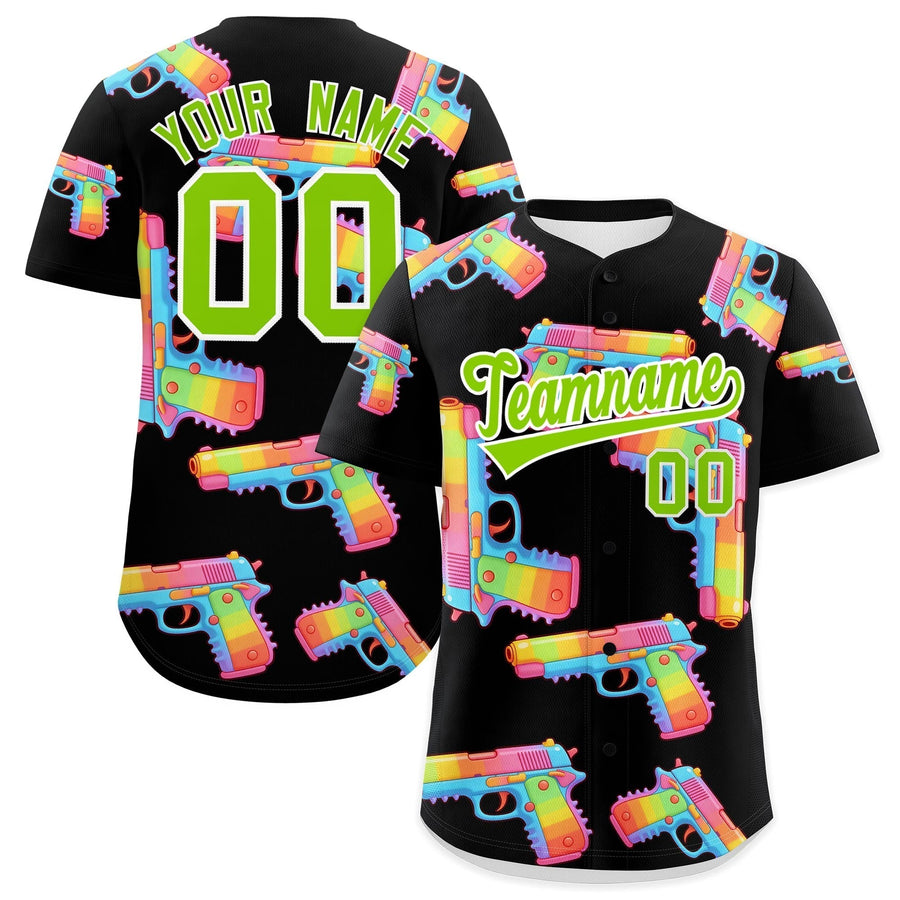 Custom Black Neon Green Sugar-Coated Firepower Graffiti Pattern Lightweight Baseball Jersey | BuyFootballJersey