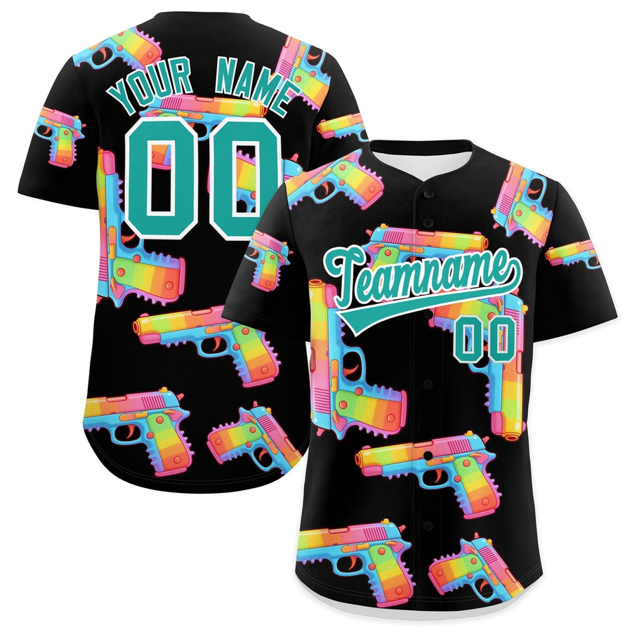 Custom Black Aqua Sugar-Coated Firepower Graffiti Pattern Breathable Baseball Jersey | BuyFootballJersey