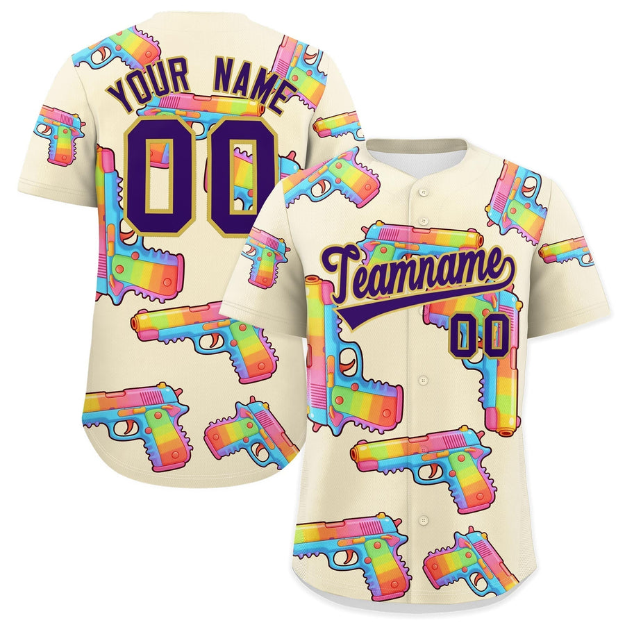 Custom Cream Purple Sugar-Coated Firepower Graffiti Pattern Lightweight Baseball Jersey | BuyFootballJersey