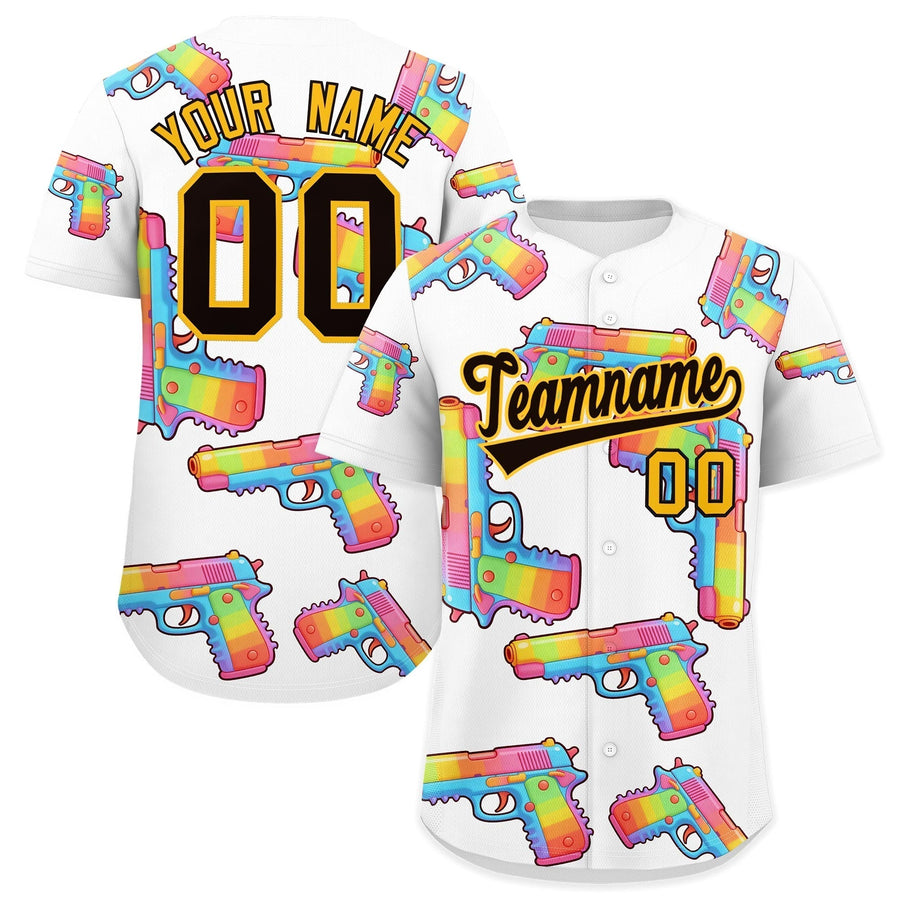 Custom White Black Sugar-Coated Firepower Graffiti Pattern Quick Dry Baseball Jersey | BuyFootballJersey