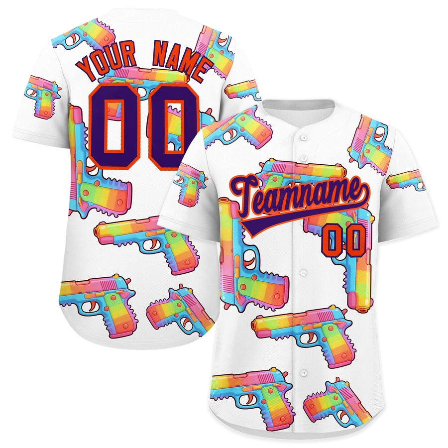 Custom White Purple Sugar-Coated Firepower Graffiti Pattern Breathable Baseball Jersey | BuyFootballJersey