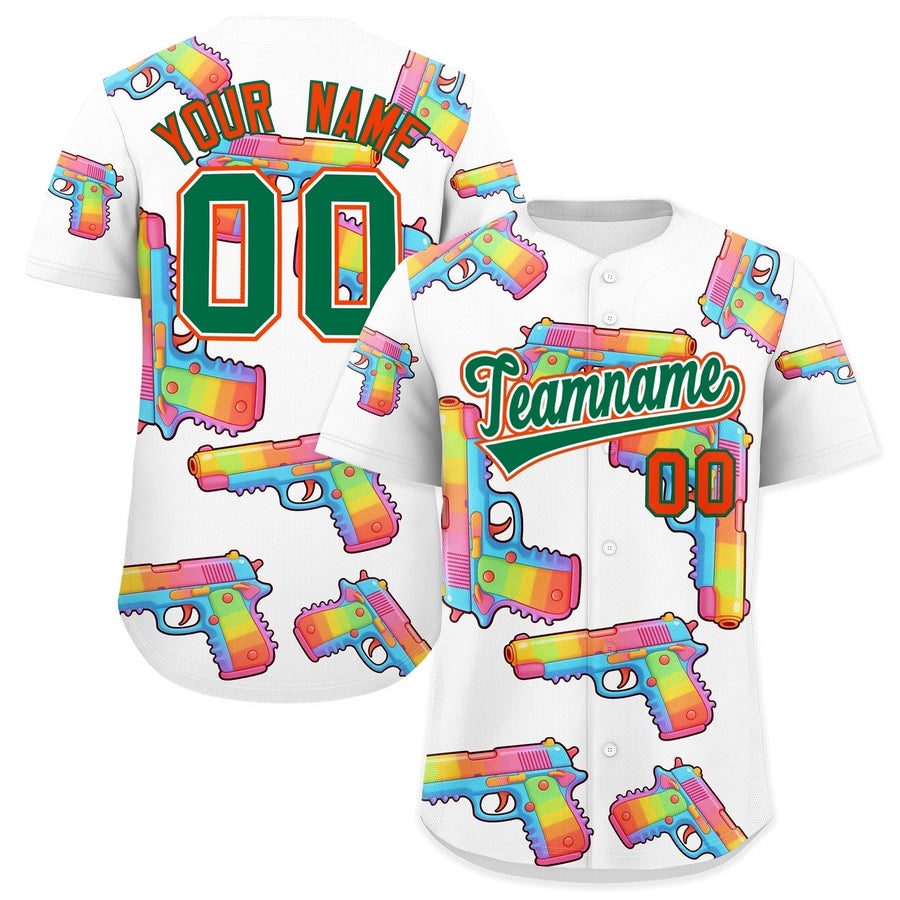 Custom White Kelly Green Sugar-Coated Firepower Graffiti Pattern Quick Dry Baseball Jersey | BuyFootballJersey