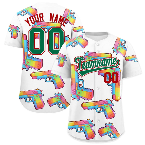 Custom White Kelly Green Sugar-Coated Firepower Graffiti Pattern Lightweight Baseball Jersey | BuyFootballJersey