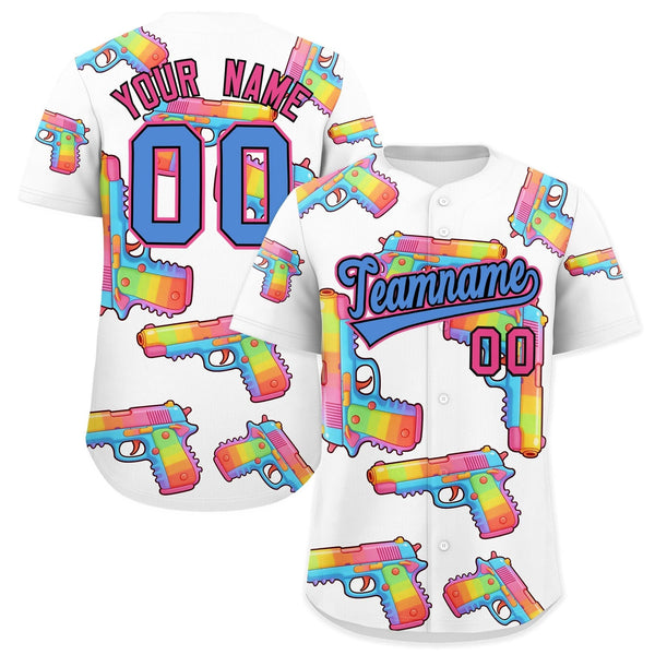 Custom White Powder Blue Sugar-Coated Firepower Graffiti Pattern Breathable Baseball Jersey | BuyFootballJersey