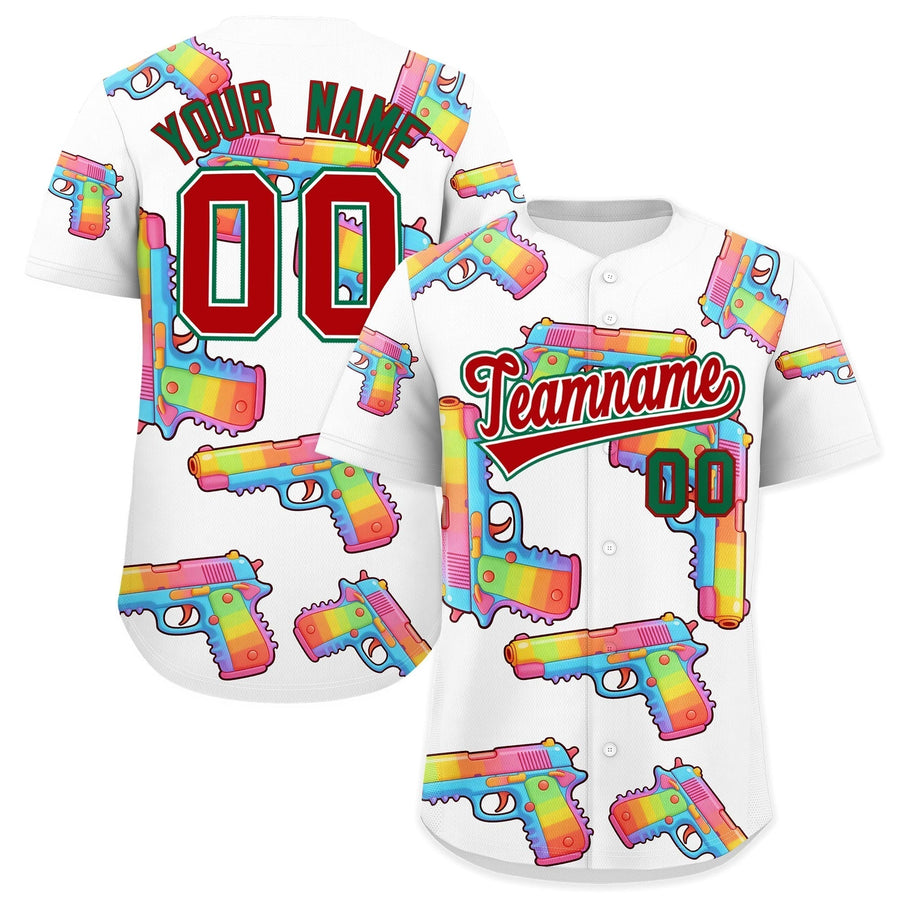 Custom White Red Sugar-Coated Firepower Graffiti Pattern Wrinkle-Resistant Baseball Jersey | BuyFootballJersey