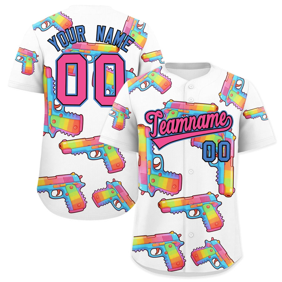 Custom White Pink Sugar-Coated Firepower Graffiti Pattern Quick Dry Baseball Jersey | BuyFootballJersey