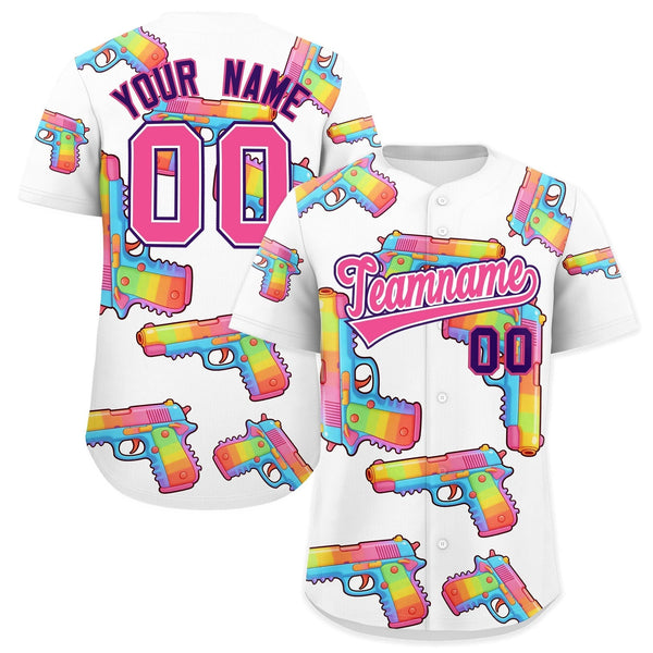 Custom White Pink Sugar-Coated Firepower Graffiti Pattern Lightweight Baseball Jersey | BuyFootballJersey